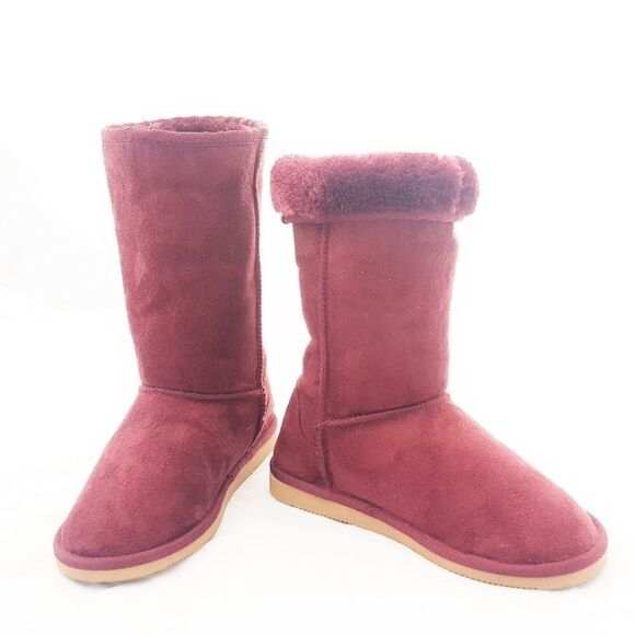 New Faux Fur Burgundy Boots Women’s 7 - Picture 2 of 8